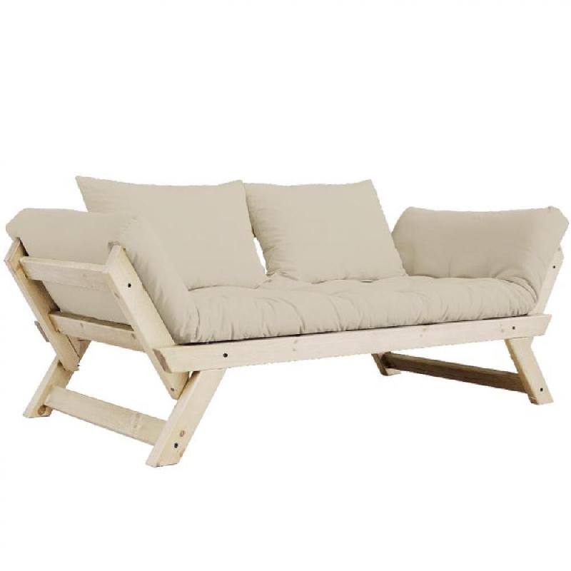 Banquette méridienne convertible futon BEBOP - Pin naturel beige - Couchage 75x200 cm_0