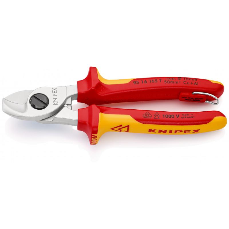 Coupe-câbles KNIPEX 165mm - Ø15mm/50mm² Cu/Al - Chromé - isolé 1000V - Œillet Antichute | Réf. 95 16 165 T_0