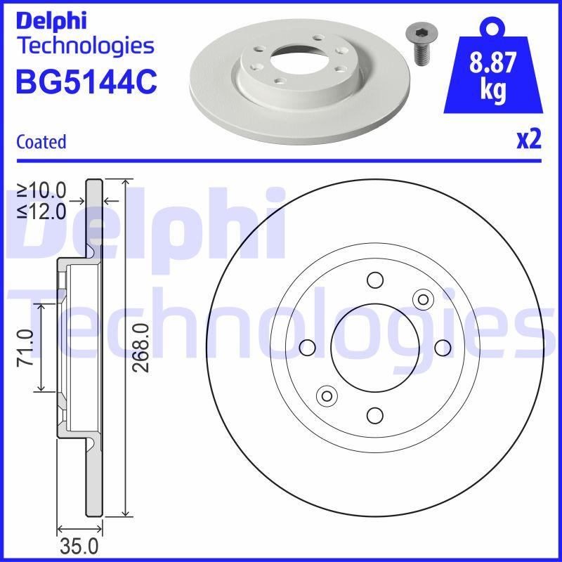 Disque de frein Delphi BG5144C - boîte de 2 disques - arrière - disque plein_0
