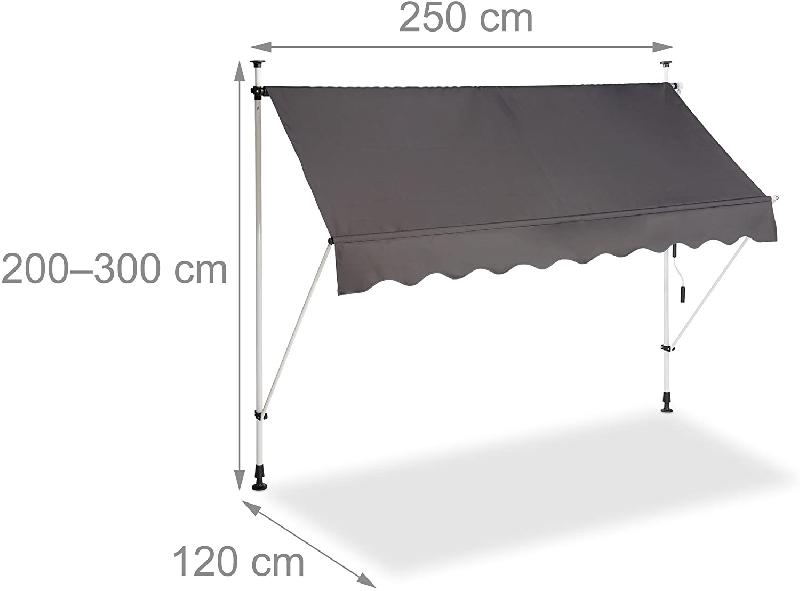 STORE BANNE TÉLESCOPIQUE DE BALCON MANIVELLE HAUTEUR RÉGLABLE RÉSISTANT UV POLYESTER ACIER 250 X 120 CM GRIS 13_0002541_4_0