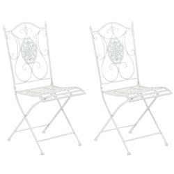CLP Lot de 2 chaises de jardin pliables Sibell en fer Blanc - blanc métal 320681_0