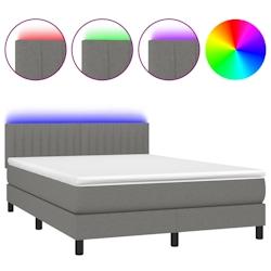 Décoshop26 - Cadre de lit LED avec sommier, tête de lit réglable, matelas à ressorts 140x200 cm et surmatelas - tissu gris foncé - TDL0208367_0