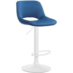 Décoshop26 - Tabouret de bar chaise haute x1 avec repose-pieds en velours bleu piètement métallique blanc 10_0004605 - bleu 3000252195322_0