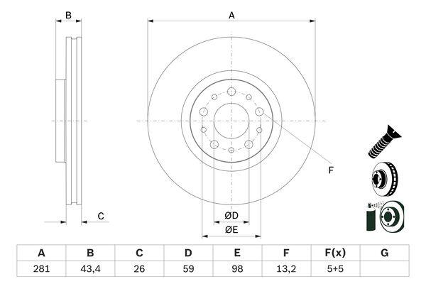 Disque de frein Bosch 0986479G82 - Boîte de 2 disques ventilés pour montage avant_0
