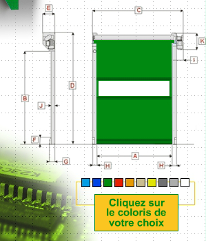 Porte rapide E.R.B. - souple à enroulement en plastique pour utilisation extérieure - structure autoportante en acier laqué ou inox - vitesse réglable jusqu'à 1 m/s_1
