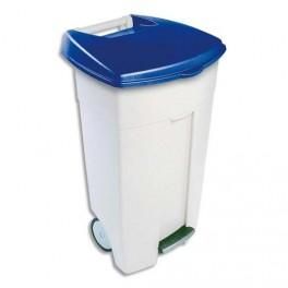 RUBBERMAID POUBELLE PLAST 106 LITRE  POIGNÉE ET PÉDALE.UTILISATION INTÉRIEUR EXTÉRIEUR.BLANC BLEU. HACCP