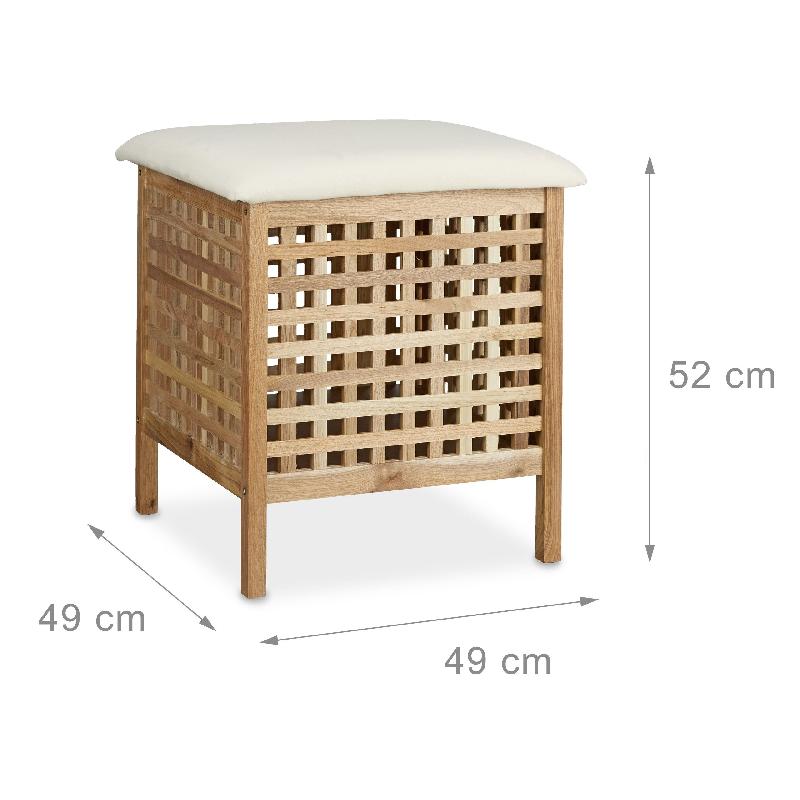 Tabouret de salle de bain avec coffre de rangement - Bois de noyer - Dimensions 49x49x52 cm - 52L - 13_0002787_0