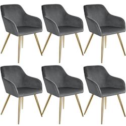 Tectake 6 Chaises MARILYN Effet Velours Style Scandinave - gris foncé/or -404012 - gris plastique 404012_0