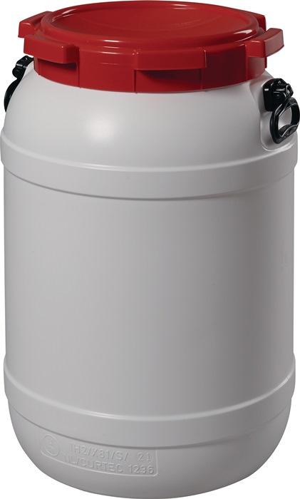 Tonnelet cylindrique 68,0 l PE blanc avec couvercle rouge avec 2 poignées de transport D. Ouverture de remplissage 282 mm_0