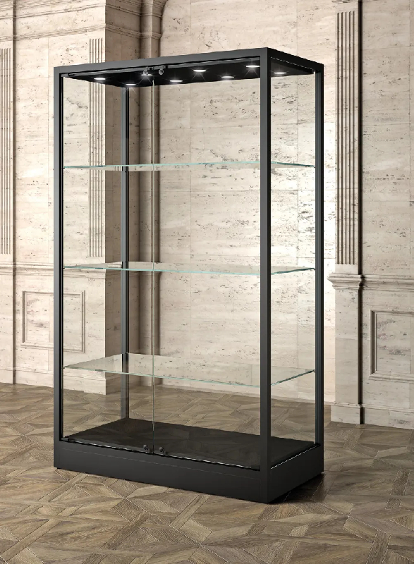 Vitrine tout verre muséographique MU/120FCVA - Éclairage LED - 120x60x105 cm - 1 tablette - Porte avec serrure_0