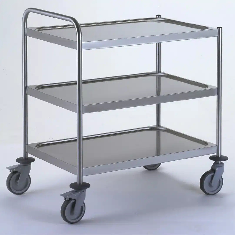 Chariot de service acier inoxydable avec 1 arceau 3 plateaux 800 x 530 mm_0