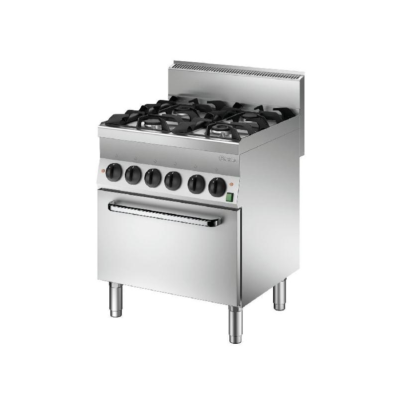 Fourneau inox à gaz 4 feux - sur four électrique GN 1/1 - 18 000 W - 400 V - Gaz et électrique - Marque Bartscher_0
