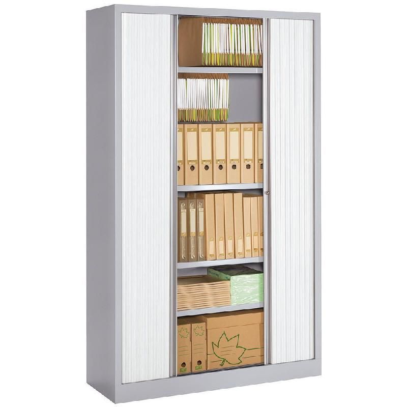 JPG ARMOIRE MÉTAL MONOBLOC NF ENVIRONNEMENT - A RIDEAUX - H. 198 X L. 120 CM - CORPS ALU  - RIDEAUX BLANC