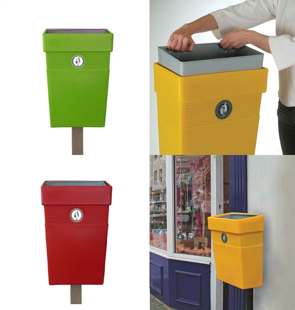 Poubelle publique murale en plastique recyclé - 30L et 50L - fixation murale ou sur poteau - résistant aux UV_0