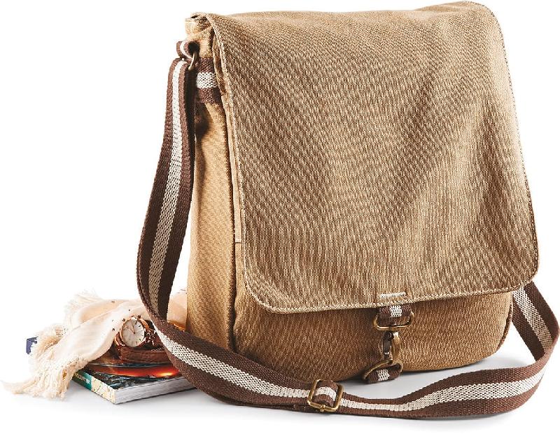Sac messager Vintage - Réf: QD611 - Grosse toile Canvas - Marque Quadra - Couleur Sahara_0