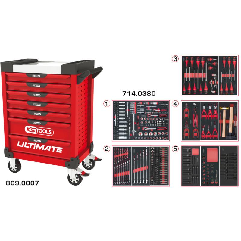 Servante PEARLline rouge 7 tiroirs équipée de 384 outils - KS Tools | 809.7380_0