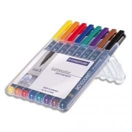 STAEDTLER POCHETTE DE 8 FEUTRES RÉTROPROJECTION POINTE SUPER FINE ENCRE PERMANENTE ASSORTIS LUMOCOLOR