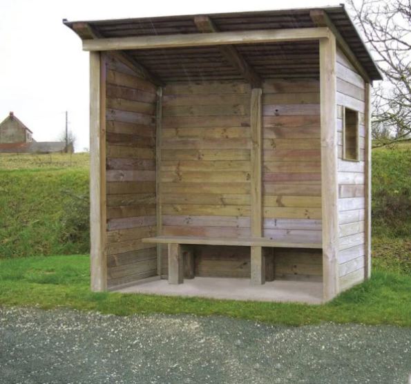 Abri Bus en Bois avec Banquette - Pin traité autoclave classe 4 - Garantie 10 ans - Poteaux 95x95 mm - Lames 22x135 mm_0
