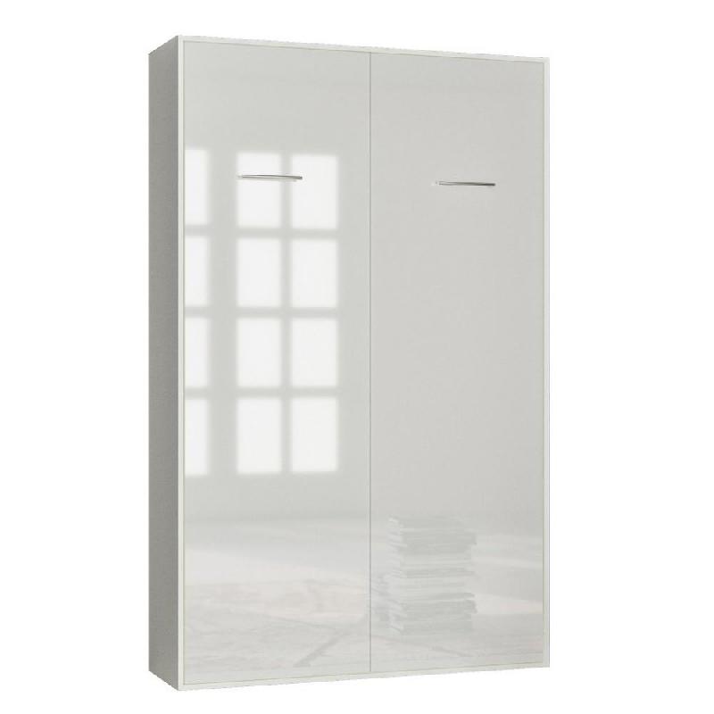 Armoire lit escamotable SMART-V2 blanc mat - façade gloss brillant effet miroir - couchage 140x200 cm_0