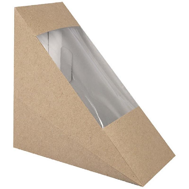 BOITE TRIANGLE SANDWICH KRAFT BRUN AVEC FENÊTRE 123X52X123 MM X 500 FIRPLAST