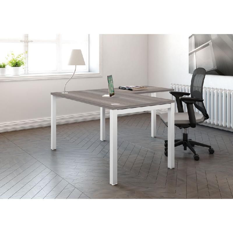 BUREAU RETOUR BUROCOLOR + L.80 X P.80 CM - PLATEAU CÈDRE - PIEDS BLANC