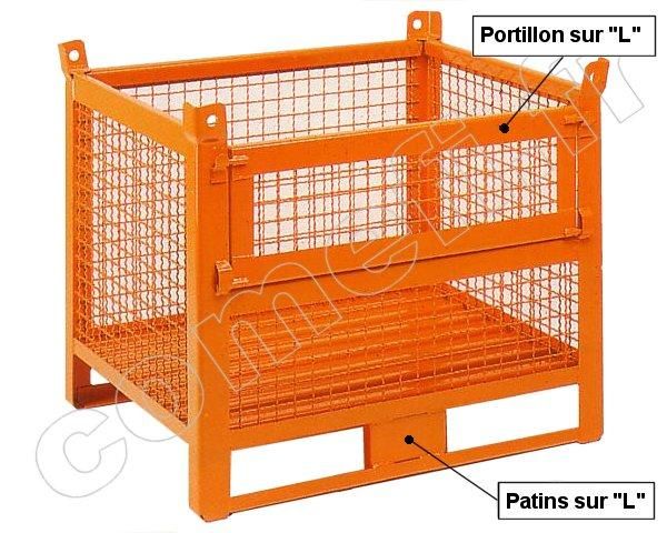 CG177 - CONT GRILLAGÉ 1000KG / PATINS / PORTILLON