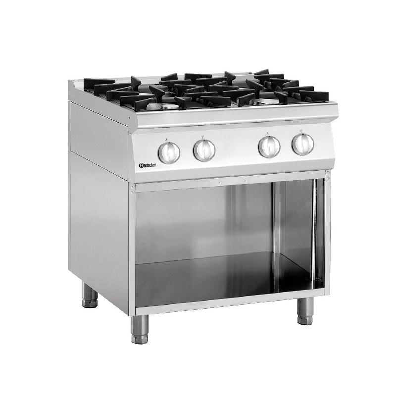 Cuisinière inox à gaz 4 feux sur meuble ouvert_0