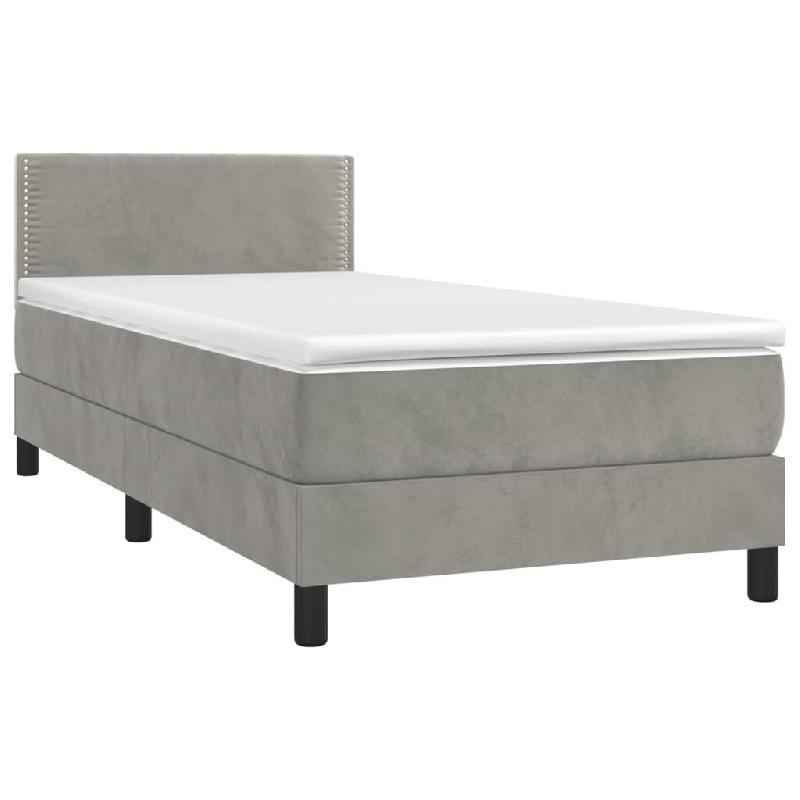 Décoshop26 - Cadre de lit LED avec sommier tête de lit matelas 90x200cm tissu velours gris clair TDL0208466 - gris 3001541747765_0