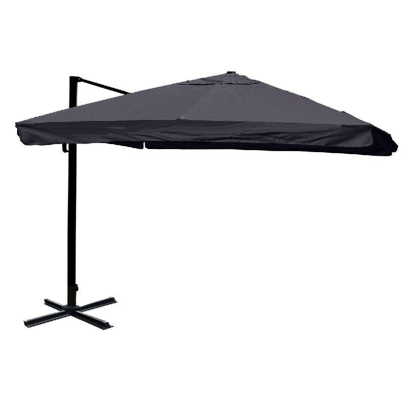 Décoshop26 - Parasol déporté rotatif avec volant 3,5 x 3,5 m Ø env. 4,95 m aluminium et polyester anthracite sans pied 04_0007935 - aluminium 3000_0