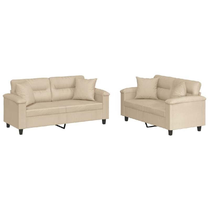 Ensemble de canapés 2 pcs avec coussins Crème Tissu microfibre Modèle Ivessa - 8721012072978_0