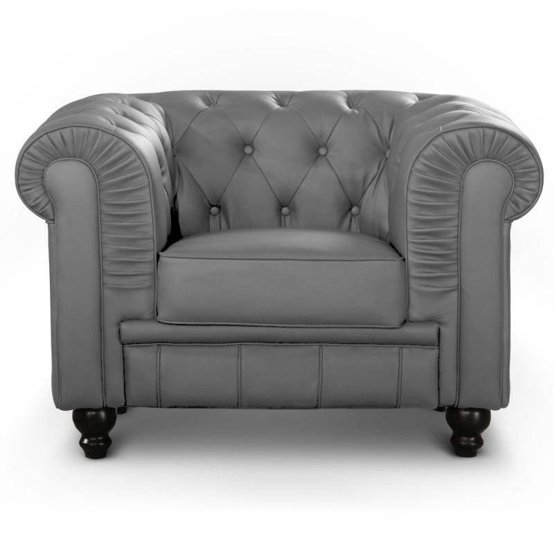 Fauteuil design Chesterfield 110 cm gris - Style cosy et élégant - Paris Prix_0