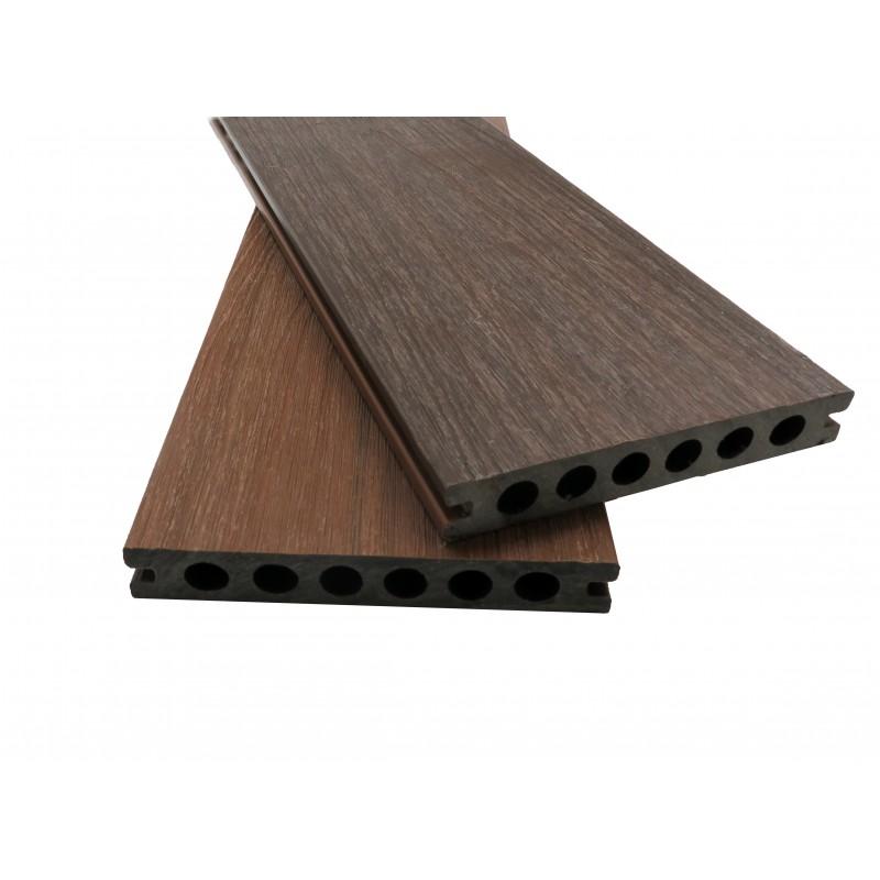 Lame de terrasse en composite alvéolaire coextrudé biface Supra - Ambre/Chêne foncé, épaisseur 23 mm, largeur 14,5 cm, longueur 360 cm - Garantie 15 ans_0