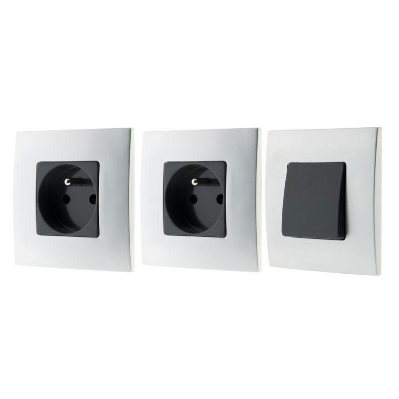 LOT DE 1 INTERRUPTEUR VA ET VIENS + 2 PRISES MURAL CLARYS MONTÉ NOIR ET SILVER - CLARYS APPAREILLAGE