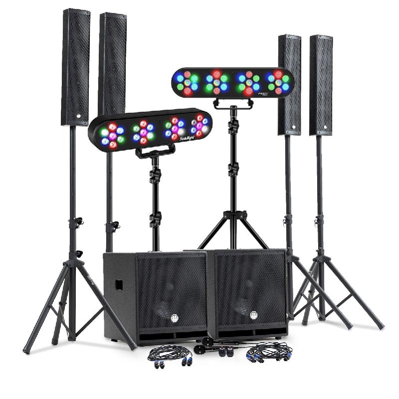 Pack sono dj complet 2400w BM SONIC, 4 enceintes, 2x mega sub 38cm usb/bluetooth, câbles, micros, 2 portiques eclairages led - 3666638034892_0