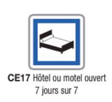Panneau de signalisation d'indication CE17 - hôtel ou motel ouvert 7j/7 - disponible en plusieurs formats_0