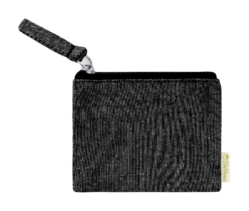 Porte-monnaie zippé en coton recyclé 180 g/m² - Couleur noire - Poids 8 g_0