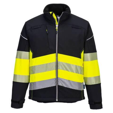 PORTWEST PW375 VESTE SOFTSHELL PW3 HAUTE VISIBILITÉ CLASSE 1 NOIR/JAUNE - TAILLE L