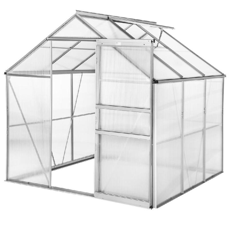 Serre de jardin en aluminium anodisé et polycarbonate - 190 x 185 x 195 cm - Plaques alvéolaires 4 mm - Réf : 1608005_0