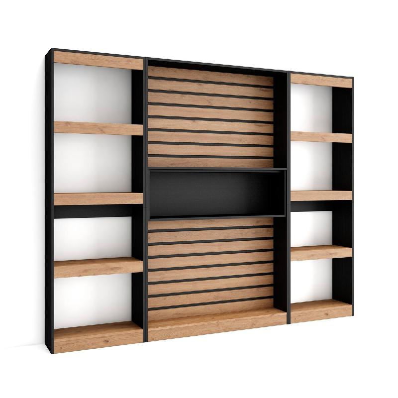 SKRAUT HOME Étagère Bibliothèque, 230x186x25cm, Salon Salle à manger Bureau, Salon, Bureau, Chêne et noir - beige Bois manufacturé 86_5_0