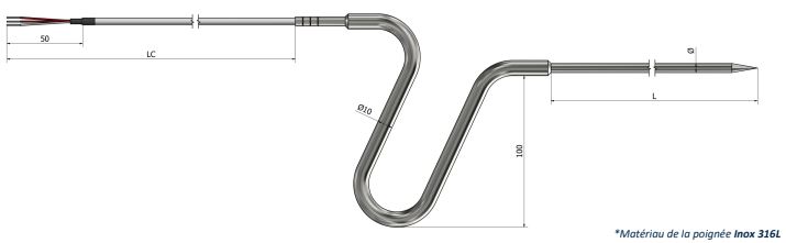 Sonde à résistance à piquer (RTD) - Poignée ergonomique PP20 - Pt100, Pt500, Pt1000 - Classe A ou B_0