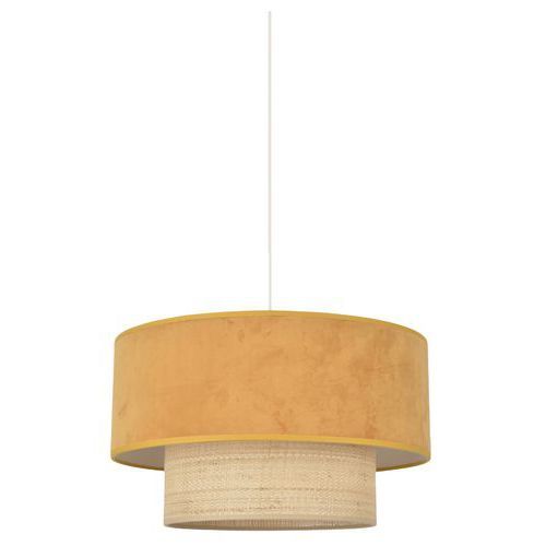 SUSPENSION DOUBLE CYLINDRE EN BI-MATIÈRE VELOURS ET RAPHIA MOUTARDE - COREP