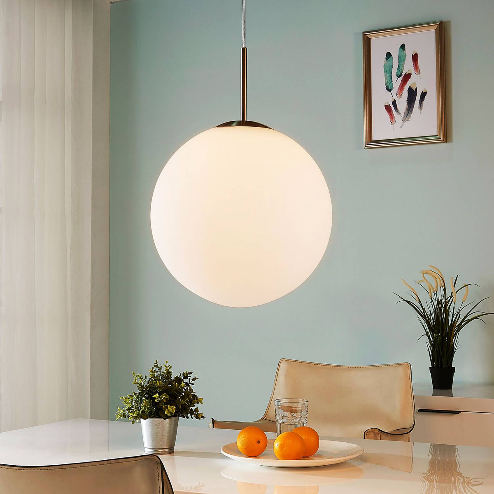 SUSPENSION LINDBY MARIKE, Ø 35 CM, BLANC, VERRE, BOULE, E27