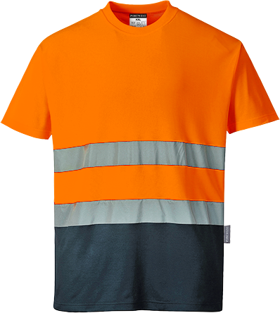 T-shirt coton bicolore orange marine S173 - respirant, bandes réfléchissantes, certifié CE_0