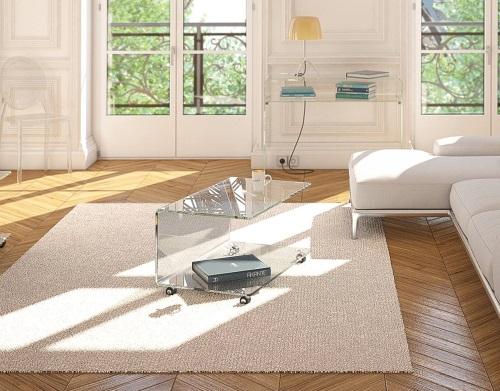 Table basse en verre ELEA - verre cristallin, roulettes, verre courbé 12 mm_1