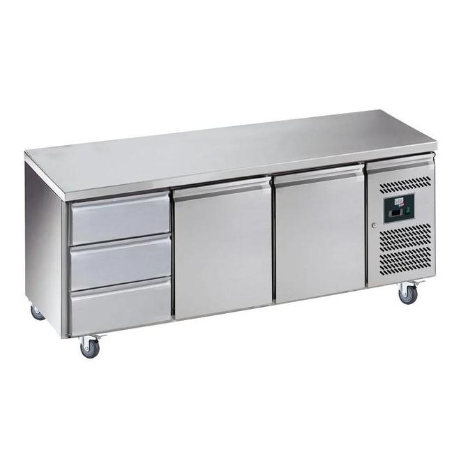 Table desserte positive adossée GN 1/1 profondeur 700 - 2 portes + 3 tiroirs | L2g - GN3130TN_0
