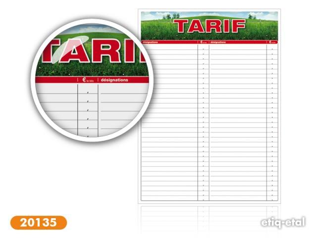 TABLEAU AFFICHAGE TARIF VIERGE
