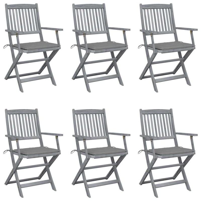 VidaXL Chaises Pliables D Extérieur Lot De 6 Et Coussins Bois D Acacia - gris 8720286296578_0