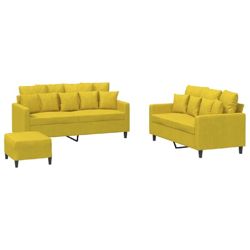 VidaXL Ensemble de canapés 3 pcs avec coussins Jaune Velours Modèle Sirius Signature - 3201716_0