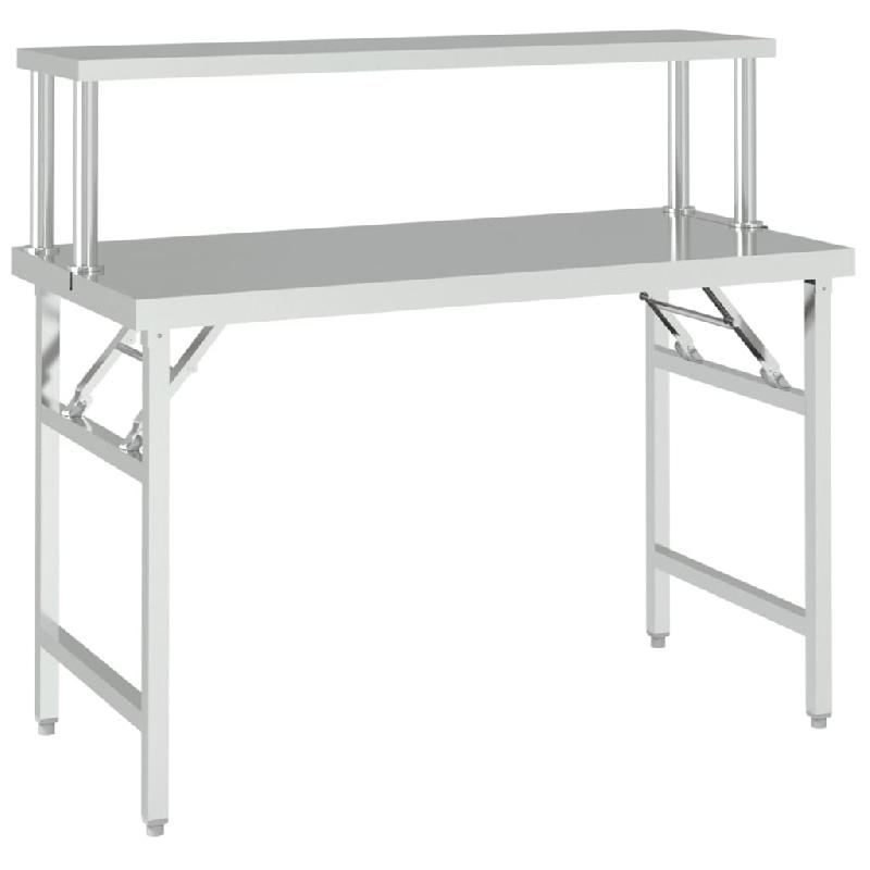 Vidaxl table de travail de cuisine avec étagère 120x60x115 cm inox 3155991_0