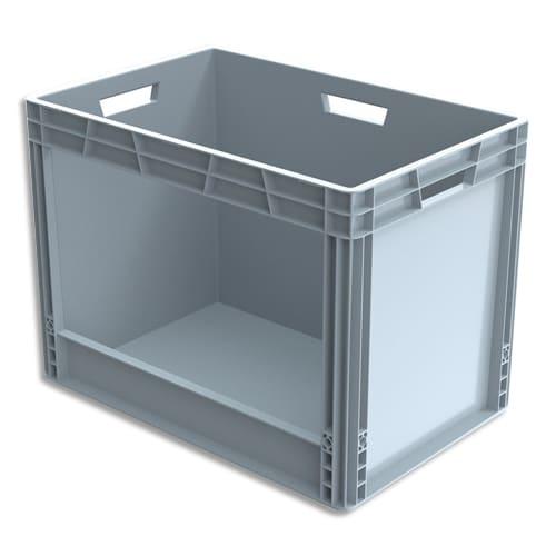 Viso - Bac de rangement gerbable 90L en polypropylène gris - Dimensions : L60 x l42 x H40 cm - Ouverture large_0